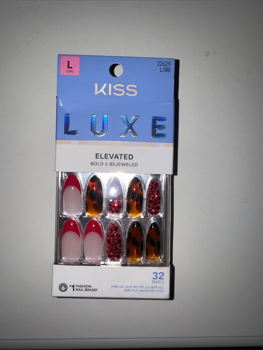 Kiss Luxe Press-On Nails – Red, Amber Tortoiseshell, Clear